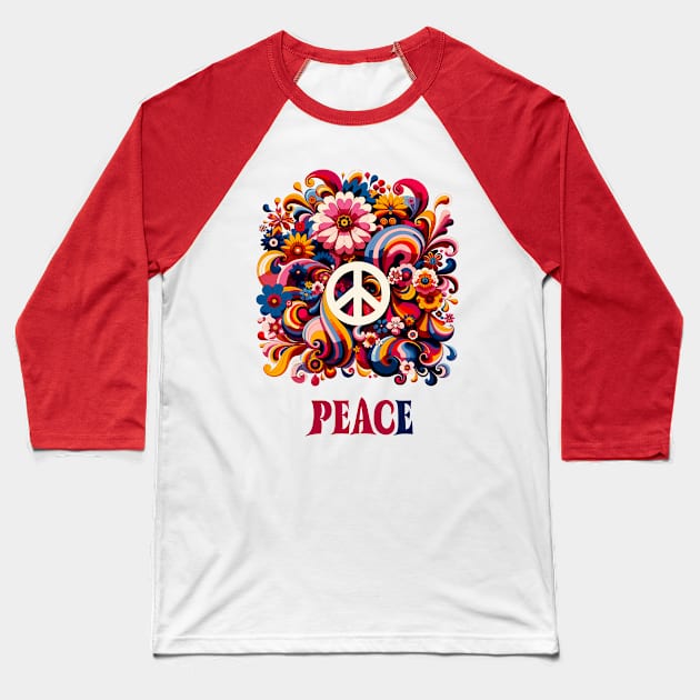 Vintage hippie sixties peace and love pattern Baseball T-Shirt by Soovenir